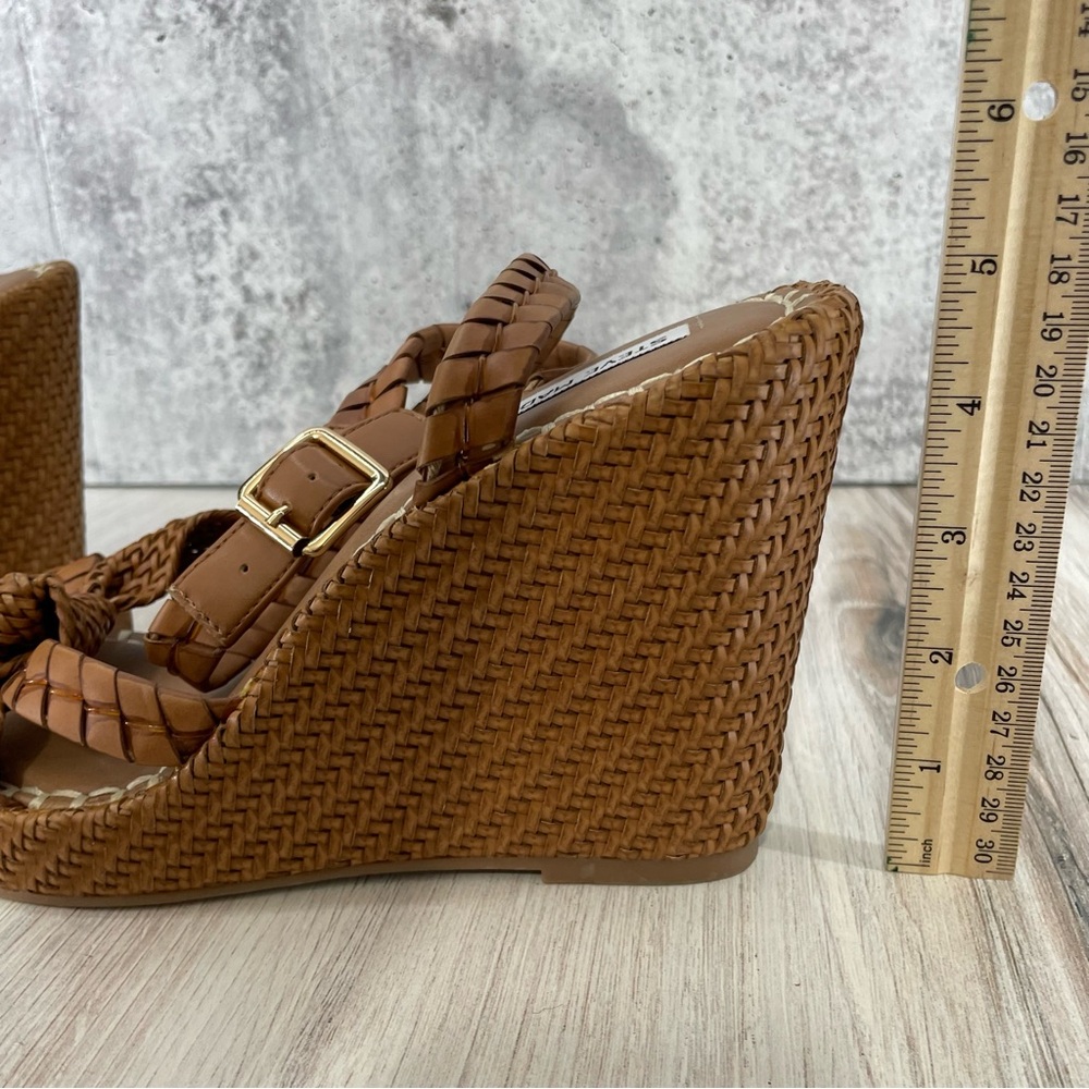 Steve Madden Jylan Woven Wedge Sandals Cognac Brown 11 New - Picture 11 of 11